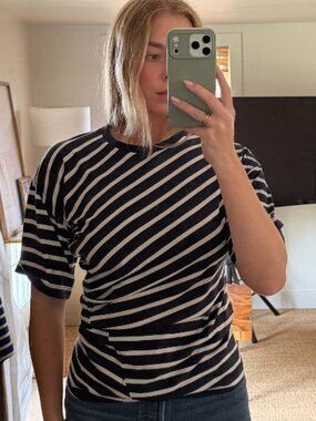 Jcrew Pima cotton asymmetrical ruched T-shirt in stripe